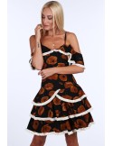 Dress with ruffles, brown poppies 1775 - Online store - Boutique